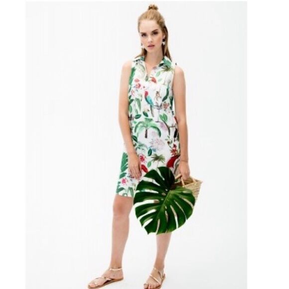 NWOT Vilagallo Cassie Cotton Tropical Print Dress